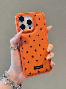 1个黑色星形图案压纹创意手机壳，适用于 11/12/13/14/15/16/17系列，适合作为礼物送给家人、朋友以及各种节日礼物。 - 橘色 - 查看 1