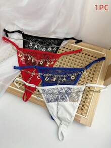 Customized Thongs Name,Women G-String Panties Crystal Letters Sexy Waist Chain Personalized Custom Name T-Back Tanga Underwear Beach Pool Bikini ,For Wife Girlfriend Birthday Gift Valentine's Day Christmas Gift,Adjustable Waist Circumference-1PC - 黑色 - 查看 7