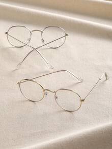一副女士透明眼镜，金属几何图案设计，适合阅读、海滩派对、返校季、节日礼物、商务办公场合佩戴 - 無色 - 查看 6