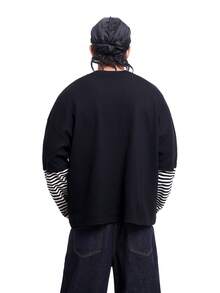 MT99 条纹华夫格印花二合一长袖情侣装酷炫系列 - 黑色 - 查看 2