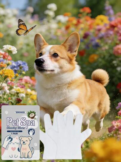 YEGBONG 1 Pair Pet Grooming Gloves, Gentle Formula For Cats & Dogs, Disposable & Convenient For Brushing Fur, Odor Removal, Dust Cleaning In One Step, No Rinse & Antibacterial