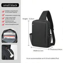 Cross-Body Chest Bag, Water-Resistant Messenger Bag With Padded Compartment Fits 8-14 Inch Tablet/Laptop - Black - View 11