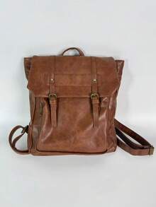 2025 New Japanese Style Backpack, PU Leather Retro Bag, University Student School Bag, Commuter Messenger Bag - Brown - View 7