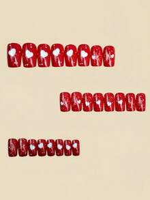 Valentine's Day Nail Art Cute Heart-Shaped Manicure 24 Pieces Of Nails Press On Nails Nails Y2k Nails Pink And Red Nails - 紅色3 - 查看 3