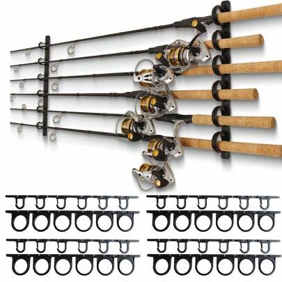Creek Creations Set Of 4 Adaptable 6, 12, 18, Or 24Rod Horizontal WallMount Fishing Pole Holders, Ceiling Or Wall Fishing Rod Racks For Garage, Fits Most 0.12 To 0.75 Diameter Rods