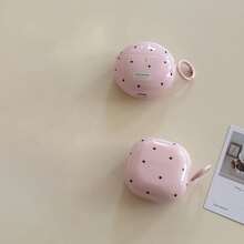 Minimalist Pink Base Black Polka Dot Earphone Case With Hanging Loop, Compatible With Huawei Freebuds 7i, Freebuds 2, Freebuds SE3, Freebuds 5i, Pro 3 Earphone Cases, Cute Korean Style - Pink - View 7