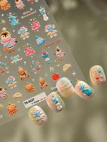 Beautizon Nailartlab Adesivi per arte di unghie invernali a cartone animato, design carino di pupazzo di neve e orso, decalcomanie autoadesive per manicure natalizia, forniture per unghie - Multicolore - Visualizzare 7