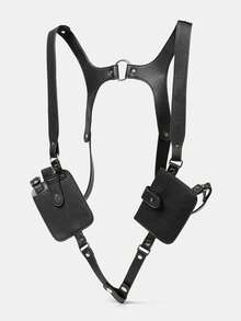 Men's Waist Bag, Outdoor Vest Bag, Versatile Functional PU Card Holder Vest Bag, Bag - Black - View 9