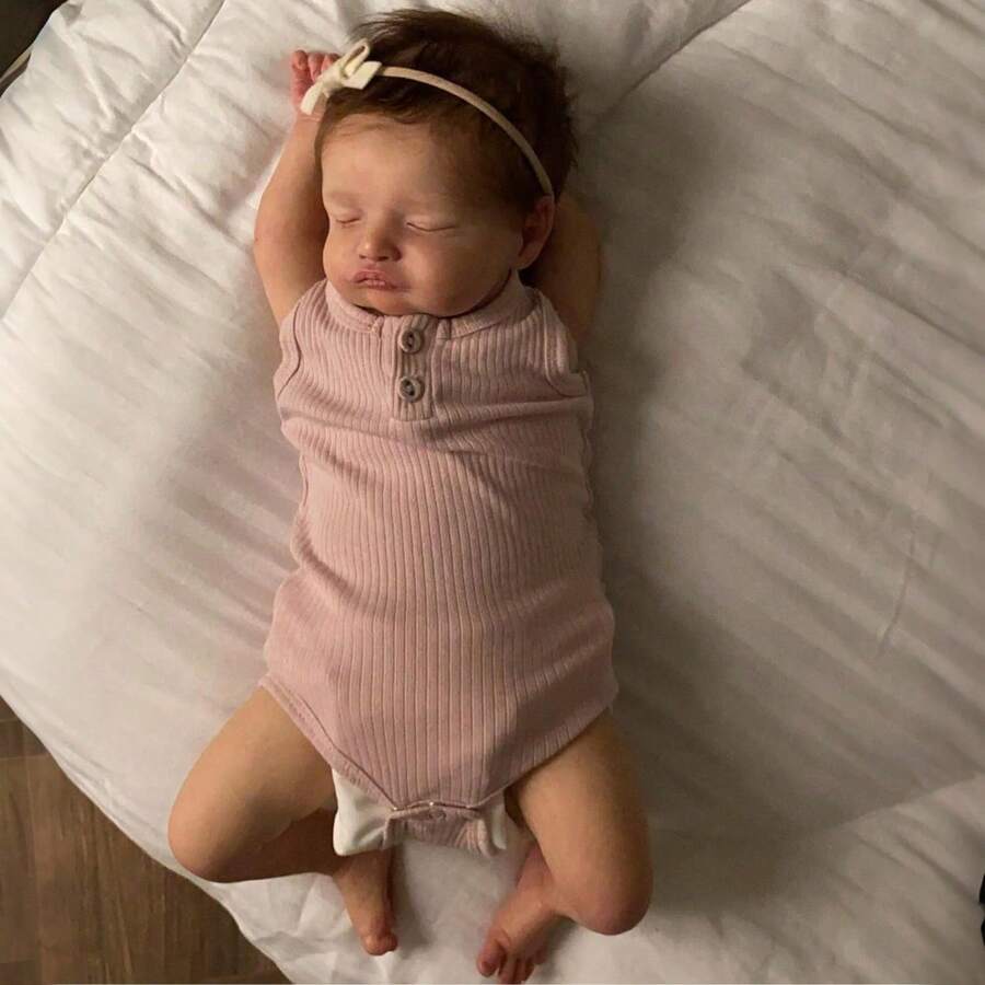 Cloth Body Vinyl Limbs 48 CM 19inch Asleep Reborn Baby Doll Toy For Girl Lifelike Collectable Humanoid Babies Doll With Pink Clothes Cute Kids Birthday Gift - 睡娃娃 - 查看 1