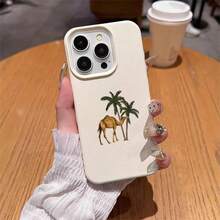Ốp lưng điện thoại TPU họa tiết lạc đà và cây cọ, tương thích với iPhone 17 Pro Max/17/16 Pro Max/15/13/12/11, S20 FE/A15/S24/A55, Redmi Note 11/Note 12/Note 13 Pro, bảo vệ toàn diện chống rơi vỡ, phiên bản quốc tế, không phải phiên bản nội địa. - trắng - Xem 4