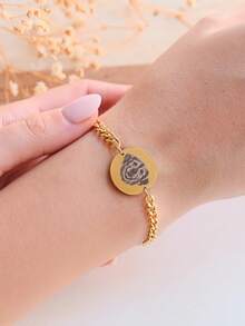 1pc Customized Photo & Name Bracelet, Personalized Thick Curb Chain Photo Bracelet, Double Customization Of Photo & Name, Unique Photo Gift For Partner, Family, Friends, Unisex Customized Valentine's Day Gift - Customized Picture Bracelets - View 5