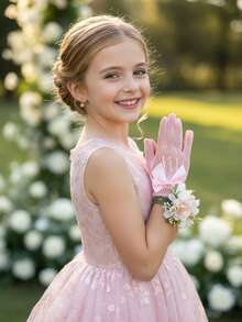 1 par de luvas infantis elásticas com estampa quadriculada e laço decorativo, tamanhos de 4 a 12 anos, rosa. - 1Pair - Ver 9