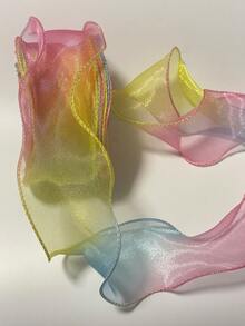 1pc 3 Yards Iridescent Ombre Organza Ribbon, Wavy Edge Bowknot & Fish Tail Sash,Christmas - Multicolor - View 16