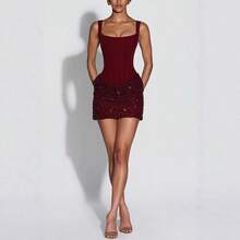 2026 Spring Summer New Lace-Up Sequin Strap Dress Bodycon Dress Slim Fit Party Dress - Black - View 5
