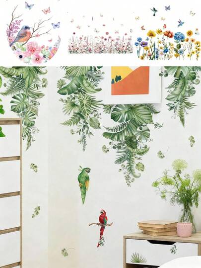 1PC- Wallpaper -[Plants, Birds, Flowers, Butterflies]Boy Kids Room Decor Home Self-Adhesive Baby Nursery Decor Girl Decor Wallpaper Removable Wall Stickers For Wall Decor Living Room, Girls Bedroom, Window Stickers – Cute & Creative For Wall Art Kids Room Decor Bedroom Decor