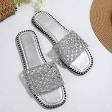 女士新款镂空编织平底拖鞋，简约百搭透气舒适休闲通勤凉鞋 - 銀色 - 查看 6