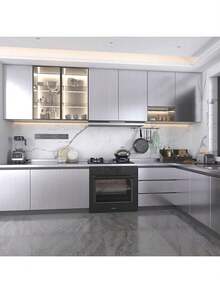 1 Roll Silver Stainless Steel Wallpaper, Peel And Stick PVC Self-Adhesive Wall Decal, Suitable For Hotel Bathroom Kitchen Countertop Backsplash, Removable And Easy To Install, 15.7inX39.3in/118.1in/196.8in - Silver - View 9