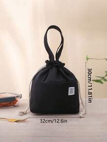 1pc Canvas Bento Bag, Simple Design, Student Office Worker, Hand-Held Drawstring, Aluminum Foil Insulated Bag, Lunch Box Bag - Multicolor - View 11