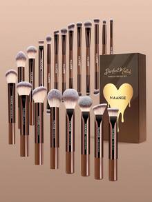 MAANGE 13/14/16/17/20/22支装专业软毛铝管化妆刷套装，包含粉底刷、眼影刷、眉刷、晕染刷、高光刷、遮瑕刷，适用于粉状、液状、膏状化妆品，是日常使用和旅行的理想之选，也是精美的化妆配件礼品套装、赠品、专业化妆刷套装和完整化妆套装。 - 棕色 - 查看 19