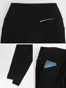 Women's High Waist Tummy Control Yoga Pants, Squat Proof Workout Leggings With Pockets - Black - View 4