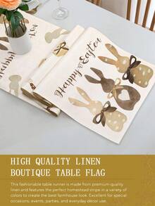 1 pieza Camino de mesa de lino para Pascua, con diseño de conejito de Pascua y huevos, diseño floral cálido, disponible en varios tamaños, adecuado para comedor del hogar, decoración de cocina, decoración del hogar, fiestas al aire decoración de restaurantes, con apariencia de lino texturizado - Blanco - Ver 6