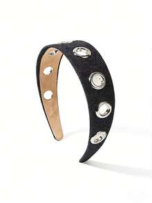 1件装 女孩时尚个性化牛仔镂空发箍，多功能发圈，适合日常、派对、学校等各种场合 - 彩色 - 查看 5