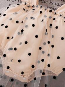 2件套女婴杏色波点网纱吊带连体衣带帽，春夏款 - 杏色 - 查看 6