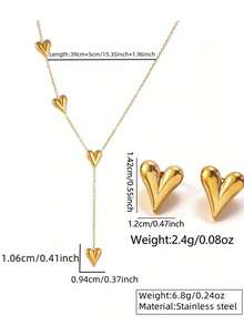 VceTd 一套女士不锈钢首饰套装，采用闪亮心形设计，适合日常佩戴、婚礼、订婚、下午茶场合，或作为情人节礼物送给您的爱人。 - 金黃色 - 查看 14