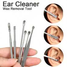 6 piezas Juego de herramientas de acero inoxidable para eliminar el cerumen, cureta, limpiador de oídos, herramientas para el cuidado y limpieza de los oídos - Multicolor - Ver 4