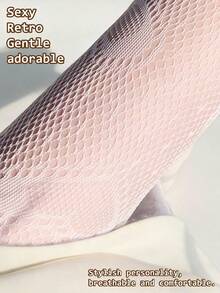 1双白色心形图案性感渔网袜，适合日常穿着，春秋季皆宜。 - 白色 - 查看 3