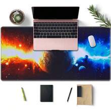 1pc Extra Large Professional Mouse Pad, Ice And Fire Binary Star System Computer Gaming Mouse Pad, Super Sized Gaming Desk Mat, Suitable For Computer Mouse, Durable Non-Slip Natural Rubber Base, Applicable For Office, Computer, Keyboard, Laptop And Home Desk - Multicolor - View 5