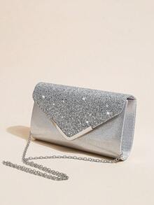 Women's Sparkling Glitter Sequin Clutch Bag - Elegant Evening Purse With Chain, Versatile Small Crossbody Shoulder Bag For Party, Wedding & Prom - Silver - View 6