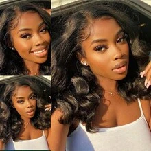 Bob Wig Human Hair 13x4 Loose Body Wave Lace Front Wigs Human Hair 180% Density Lace Front Wigs Human Hair Pre Plucked Human Hair Wigs For Women Wigs Human Hair With Baby Hair - Natural Black - View 3
