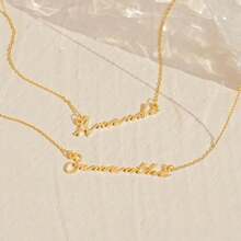 Customized Personalized Name Pendant Necklace, Stainless Steel, 18K Gold Plating, Retro And Sexy Style, Suitable For Daily Wear, Perfect Gift For Mom - Multicolor - View 3