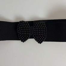 1条女士黑色珍珠蝴蝶结弹力腰带，百搭连衣裙、衬衫，优雅舒适，四季皆宜。 - 黑色 - 查看 7