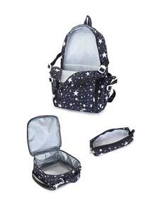 Women's Half-Shell Gauze Backpack Kit, Lightweight And High-Value, Simple, For Campus, Large Capacity, School Backpack, With Thermal Lunchbox. - Black - View 4