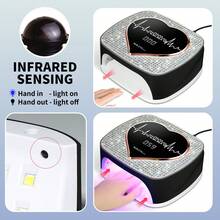 LIMEGIRL 美甲灯，带4个定时器和心形设计，67颗LED灯珠（红光护理），插电式凝胶指甲油烘干机 - 10/30/60/99秒触摸控制固化灯，适用于家庭沙龙 - 黑色 - 黑色 - 查看 4