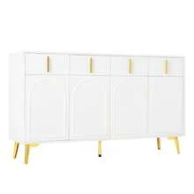 Buffet With Gold Handles And Feet, 4 Doors, 4 Drawers, With Removable Laminate Covering, Suitable For Living Rooms And Dining Rooms, 140*37.8*82 Cm.