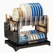 [Rustproof Dish Rack] 2-Tier Rustproof Stainless Steel Dish Rack - Space-Saving Kitchen Organizer With Drainboard & Utensil Holder For Dishes And Cutlery - Multicolor - View 3