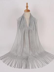 Simple Collection Women's Mesh Breathable Shiny Tassel Modest Hijab Muslim Headscarf - Multicolor - View 7