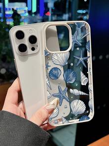 A Blue And White Shell Starfish Printed Phone Case With A Fresh Ocean Wind Anti Drop Protective Cover Design, Compatible With IPhone 13/16/17/15/14/13/12/11 - Multicolor - View 2
