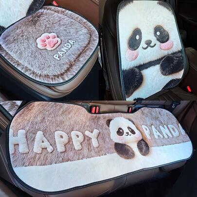 1pc Cute Panda 3D Plush Car Seat Cushion, Women's Car Interior Accessories (Non-Shaggy Material, Actual Product Is Flat Printed)