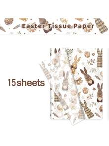 15 st. omslagspapper med kanintema - Innehåller kaniner, ägg, morötter, löv och små blommor, Lämplig för födelsedagar, fester, påsk, bröllop, gör-det-själv, presentförpackningar, examen, bukettförpackningar, säsongsbetonad högtidsdesign, kreativ present - Multifärgad - Visa 11