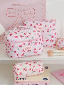 1件/套草莓印花绗缝化妆包，可爱大容量化妆包，化妆工具收纳包，洗漱包，铅笔盒，多功能收纳，可存放化妆品、护肤品、护手霜、防晒霜、首饰、卫生巾、零钱、铅笔、钥匙、小物件等。化妆包钱包，卫生棉条收纳袋，送给朋友、妈妈、情人节、婚礼、伴娘、生日、返校季等场合的礼物，旅行必备，化妆包，旅行必备 - 彩色 - 查看 4