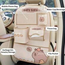 1 pieza Bolsa de almacenamiento colgante para basura de carro con diseño lindo de Capibara de dibujos animados, organizador de carro anti-patadas - A - Ver 4