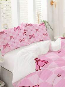 2/3pcs Red And Black Contrast Pattern T Duvet Cover Set (1* Duvet Cover + 1/2 * Pillowcase, Coreless) ,Sweet And Cool Style Polyester Fiber Bedding Set,Soft Comfortable Duvet Cover, For Bedroom, Guest Room - Multicolor - View 7