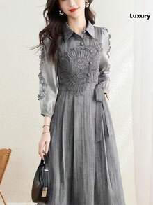 Women Midi Dresses - Grey - View 9