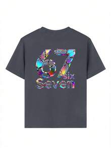 Tween Girl Colorful Number 67 & Six Seven Print T-Shirt, Suitable For Daily Wear, Party, Fashion For Summer - Dark Grey - View 6