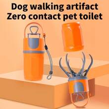 Pet Waste Picker, Outdoor Dog Cat Pooper Scooper With 6-Claw Poop Scoop, Built-In Trash Can - Orange - View 2