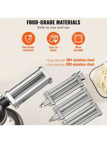 Pasta Attachment For KitchenAid Stand Mixer, Stainless Steel Pasta Roller Cutter Set Including Pasta Sheet Roller, Spaghetti And Fettuccine Cutter, 8 Adjustable Thickness Knob Pasta Maker, 3Pcs - Silver - View 5